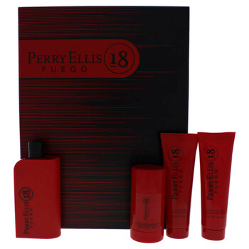 18 Fuego by Perry Ellis for Men  4 Pc Gift Set 3.4oz EDT Spray 3oz Shower Gel 3oz After Shave Balm 2.75oz Deodrant Stick