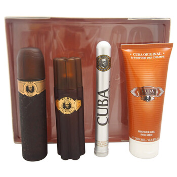 Gold by Cuba for Men  4 Pc Gift Set 3.3oz EDT Spray 1.17oz EDT Spray 3.3oz After Shave 6.7oz Shower Gel