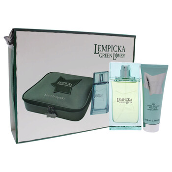 Green Lover by Lolita Lempicka for Men  3 Pc Gift Set 3.4oz EDT Spray 2.5oz After Shave Gel Pouch