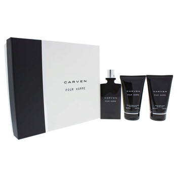 Pour Homme by Carven for Men  3 Pc Gift Set 3.33oz EDT Spray 3.33oz AfterShave Balm 3.33oz Bath and Shower Gel