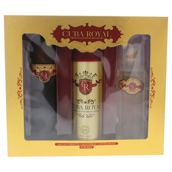 Royal by Cuba for Men  3 Pc Gift Set 3.3oz EDT Spray 6.7oz Body Spray 3.3oz After Shave