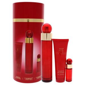 360 Red by Perry Ellis for Women  3 Pc Gift Set 3.4oz EDP Spray 7.5ml EDP Mini Spray 3oz Shower Gel