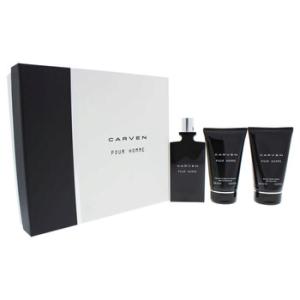 Pour Homme by Carven for Men  3 Pc Gift Set 3.33oz EDT Spray 3.33oz AfterShave Balm 3.33oz Bath and Shower Gel
