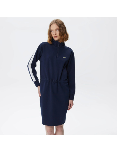 Lacoste - Lacoste Women&#039;s Loose Fit Long Sleeve High Collar Printed Navy Blue Dress