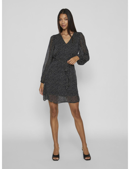 VILA - VIBRITANJA DOT V-NECK L/S SHORT DRESS