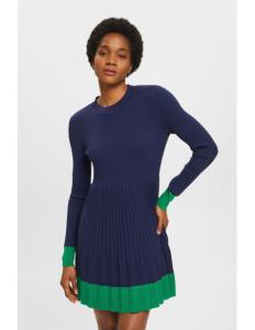 ESPRIT - Pleated mini dress with long-sleeves &amp; crewneck