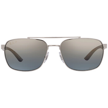 Blue Mirrored Gold Gradient Polarized Rectangular Sunglasses RB3701 003J0