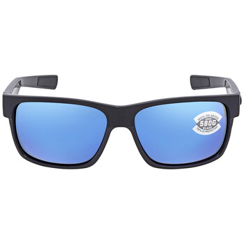 HALF MOON Blue Mirror Polarized Glass Rectangular Sunglasses HFM 155 OBMGLP