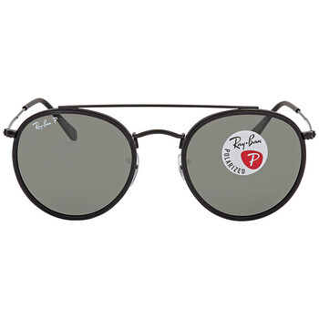 Open Box  Ray Ban Round Double Bridge Polarized Green Classic G15 Sunglasses RB3647N 00258
