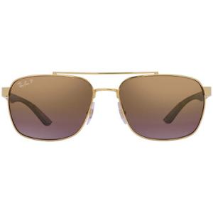 Polarized Purple Mirrored Gold Gradient Rectangular Sunglasses RB3701 0016B