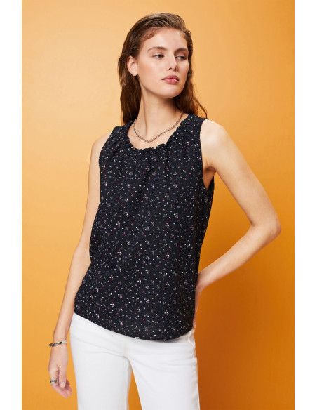 ESPRIT - Sleeveless linen blend blouse with floral print