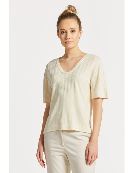 Gant - GANT LINEN RIB SS V-NECK T-SHIRT