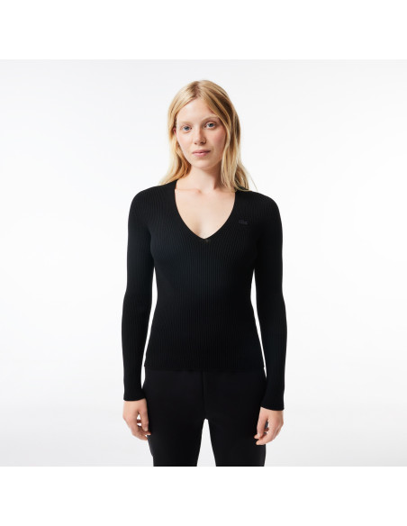 Lacoste - WOMEN&#039;S SEAMLESS RIBBED V-NECK SWEATER