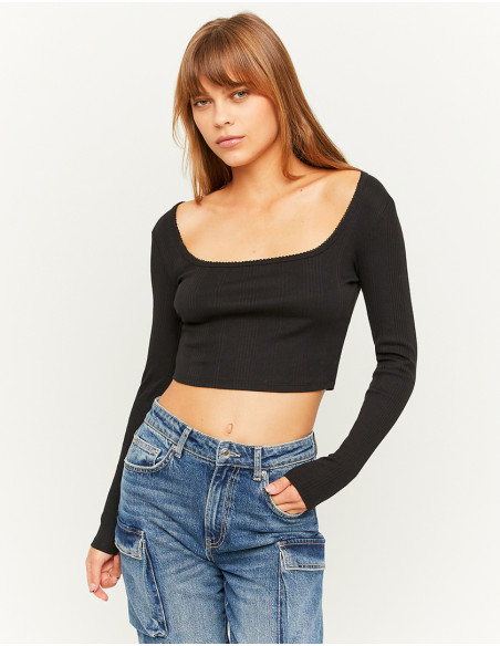 Tally Weijl - BLACK BASIC LONG SLEEVES T-SHIRT