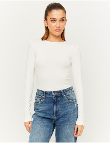 Tally Weijl  - WHITE BASIC LONG SLEEVES BODYSUIT