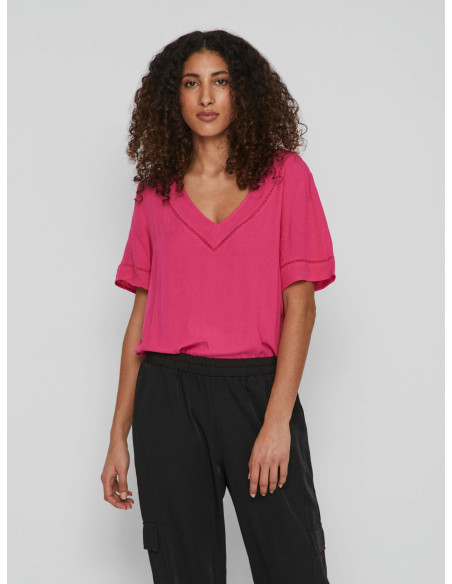 VILA - VIMESA DETAIL V-NECK S/S TOP/SU - NOOS