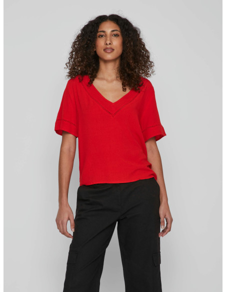 VILA - VIMESA DETAIL V-NECK S/S TOP/SU - NOOS