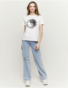 Tally Weijl - WHITE PRINTED OVERSIZE T-SHIRT