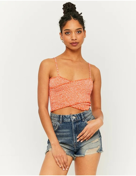 Tally Weijl - ORANGE FLORAL TOP WITH ELASTIC STRAPS