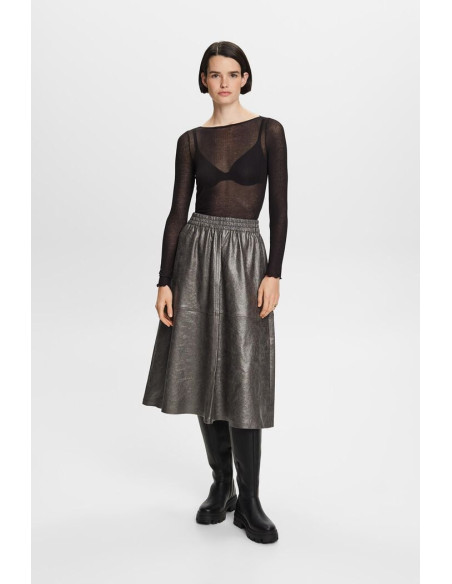 ESPRIT - Midi-length skirt in metallic faux leather