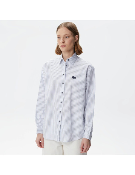 Lacoste - Lacoste Women&#039;s Oversized Striped Blue Shirt