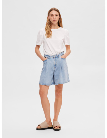 SELECTED FEMME - SLFGRY HW WIDE LIGHT BLUE DENIM SHORTS