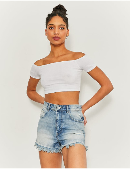 Tally Weijl - HIGH WAIST RIPPED DENIM MOM SHORTS