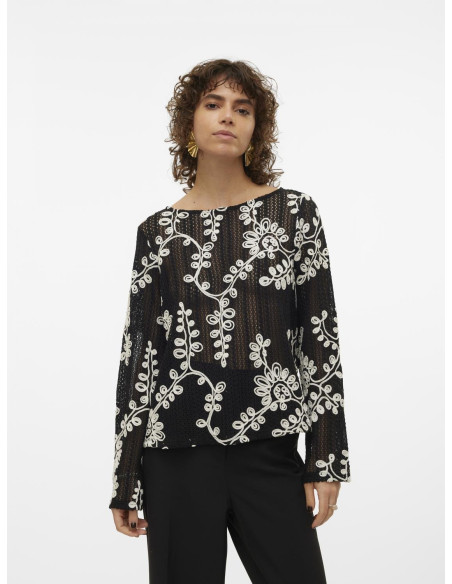 Vero Moda - VMCLARA L/S O-NECK EMB TOP WVN POP2