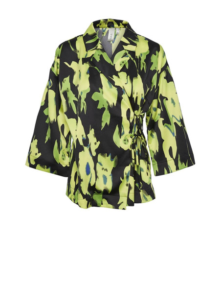 Y.A.S - Y.A.S Loliso Wrap Blouse, Black &amp; Lime