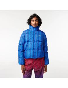 Lacoste - WOMEN&#039;S HOODED MONOGRAM PRINT PUFFER JACKET WITH PUFFED CROC