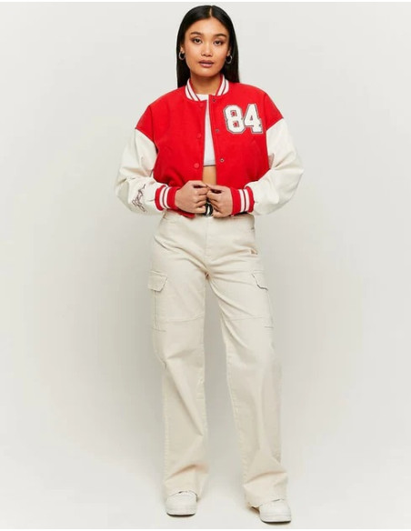 Tally Weijl - RED CROPPED VARSITY JACKET