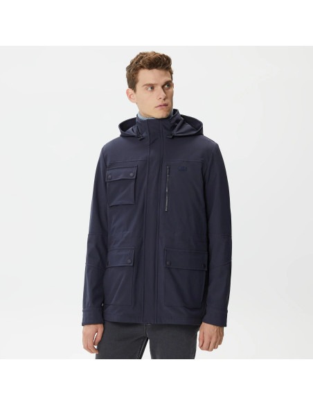 Lacoste - Lacoste Men&#039;s Hooded Printed Navy Blue Coat