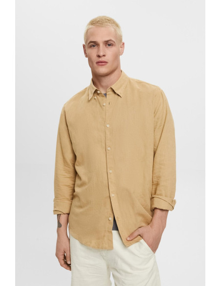 ESPRIT - Cotton and linen blended button-down shirt