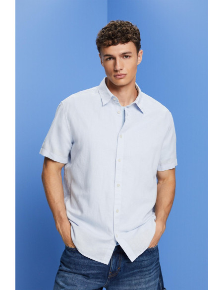 ESPRIT - Linen and cotton blend short-sleeved shirt