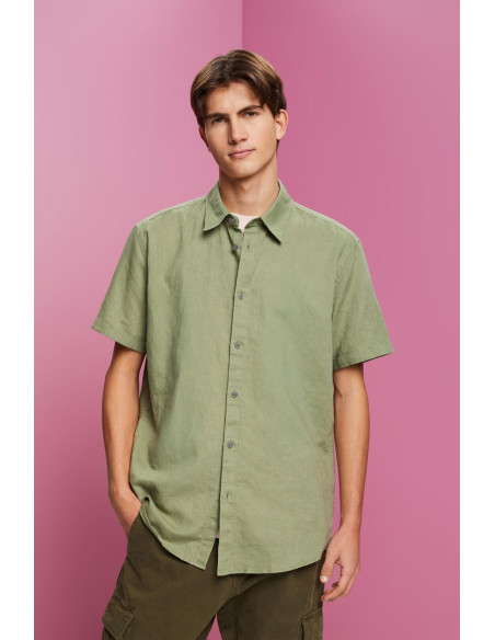 ESPRIT - Linen and cotton blend short-sleeved shirt