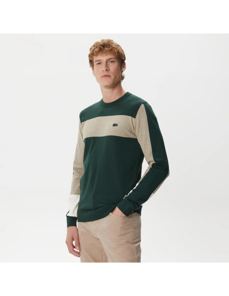Lacoste - Lacoste Men&#039;s Regular Fit Crew Neck Color Blocked Green Knitwear