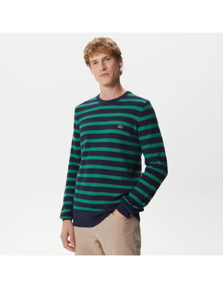 Lacoste - Lacoste Men&#039;s Regular Fit Crew Neck Striped Navy Blue Knitwear