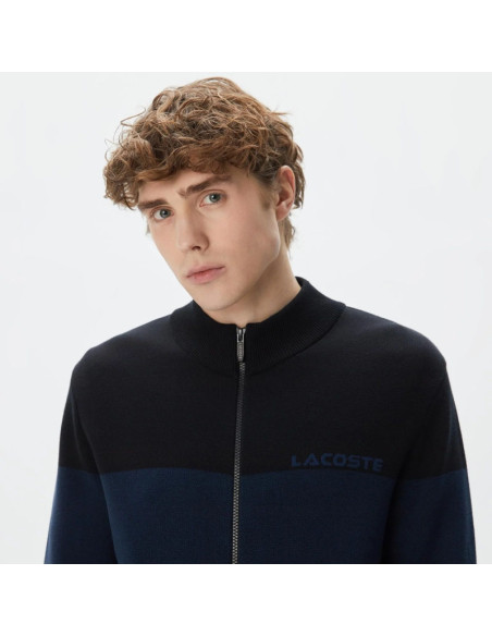 Lacoste - Lacoste Men&#039;s Regular Fit Long Sleeve Stand Collar Color Blocked Dark Gray...