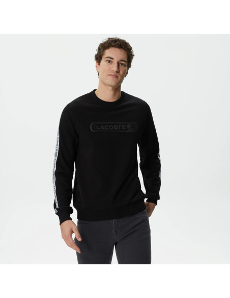 Lacoste - Lacoste Men&#039;s Relaxed Fit Crew Neck Printed Black Sweatshirt