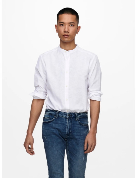 ONLY &amp; SONS - ONSCAIDEN LS SOLID LINEN MAO SHIRT NOOS