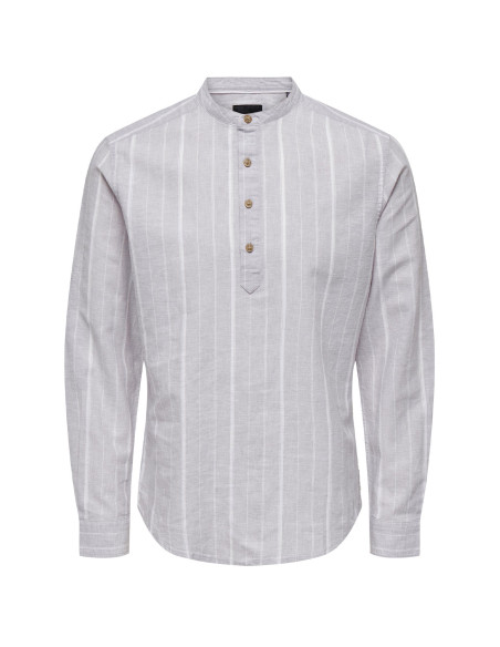 ONLY &amp; SONS - ONSCAIDEN LS STRIPE HALFPLKT LINEN SHIRT