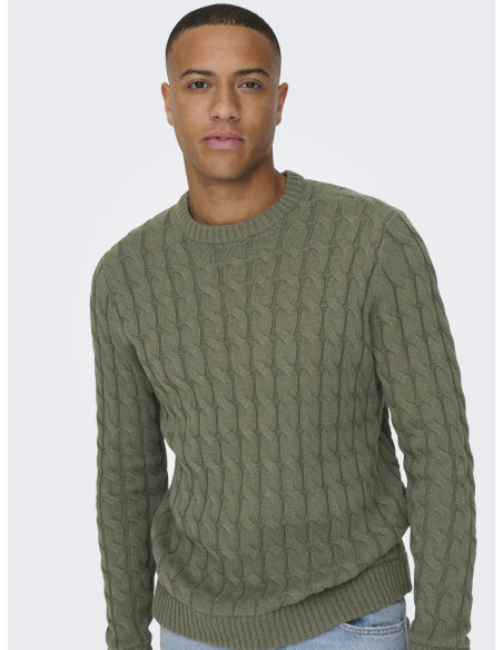 ONLY &amp; SONS - ONSKICKER LIFE REG 3 CABLE CREW KNIT