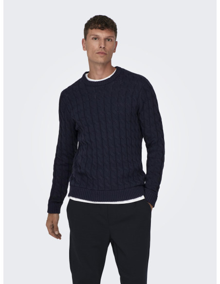 ONLY &amp; SONS - ONSKICKER LIFE REG 3 CABLE CREW KNIT