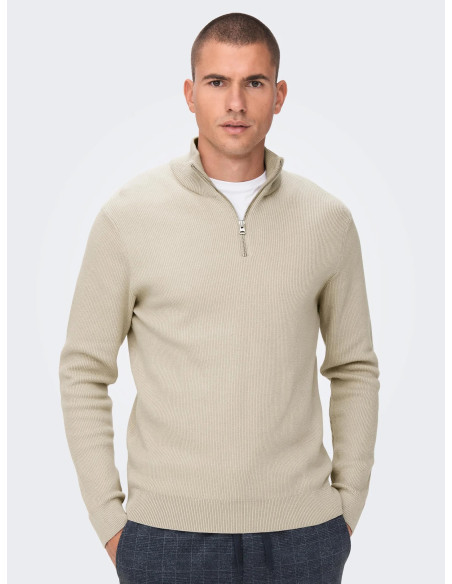 ONLY &amp; SONS - ONSPHIL REG 12 COTTON HALF ZIP KNIT NOOS