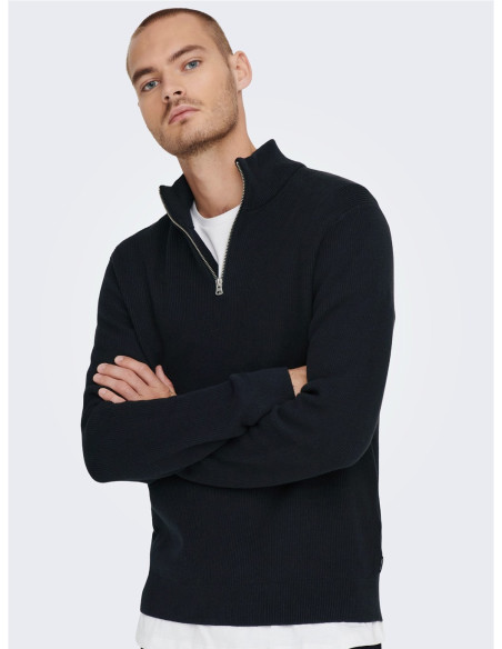 ONLY &amp; SONS - ONSPHIL REG 12 COTTON HALF ZIP KNIT NOOS
