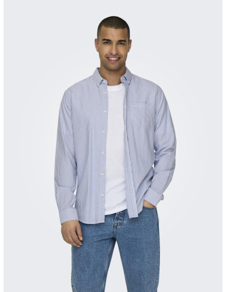 ONLY &amp; SONS - ONSREMY LS SLIM WASH STRIPE OXFORD SHIRT