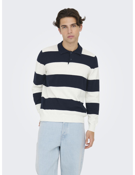 ONLY &amp; SONS - ONSREX LIFE REG 12 STRIPE LS POLO