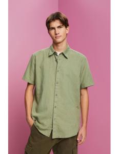 ESPRIT - Linen and cotton blend short-sleeved shirt