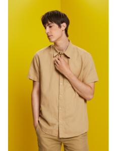 ESPRIT - Linen and cotton blend short-sleeved shirt