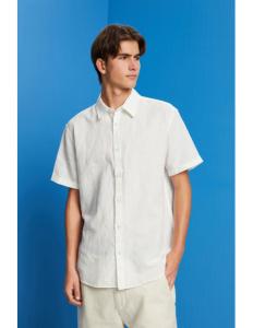 ESPRIT - Linen and cotton blend short-sleeved shirt